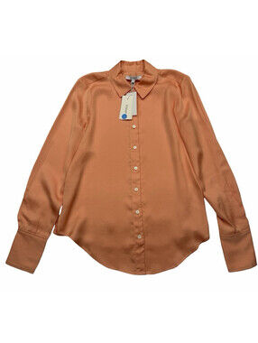 Derek Lam Crosby Libby Button Up Satin Blouse Sunset Size S